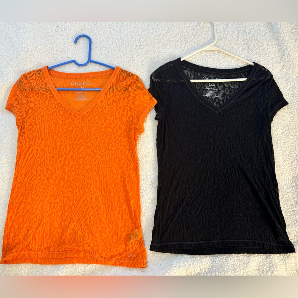 Lot of 2 Aeropostale sheer cheetah print tops, size LARGE
